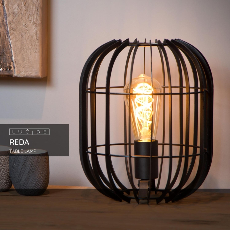 Lucide REDA - Stolná lampa - Ø 22 cm - 1xE27 - Čierna